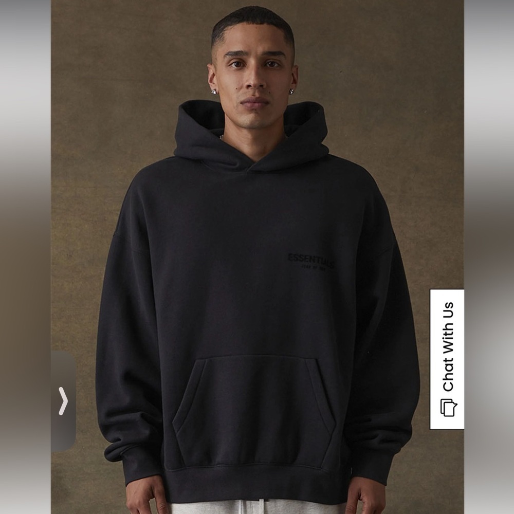 NWT Fear of God Essentials Stretch Limo Black Hoodie- Size Medium - Picture 2 of 7